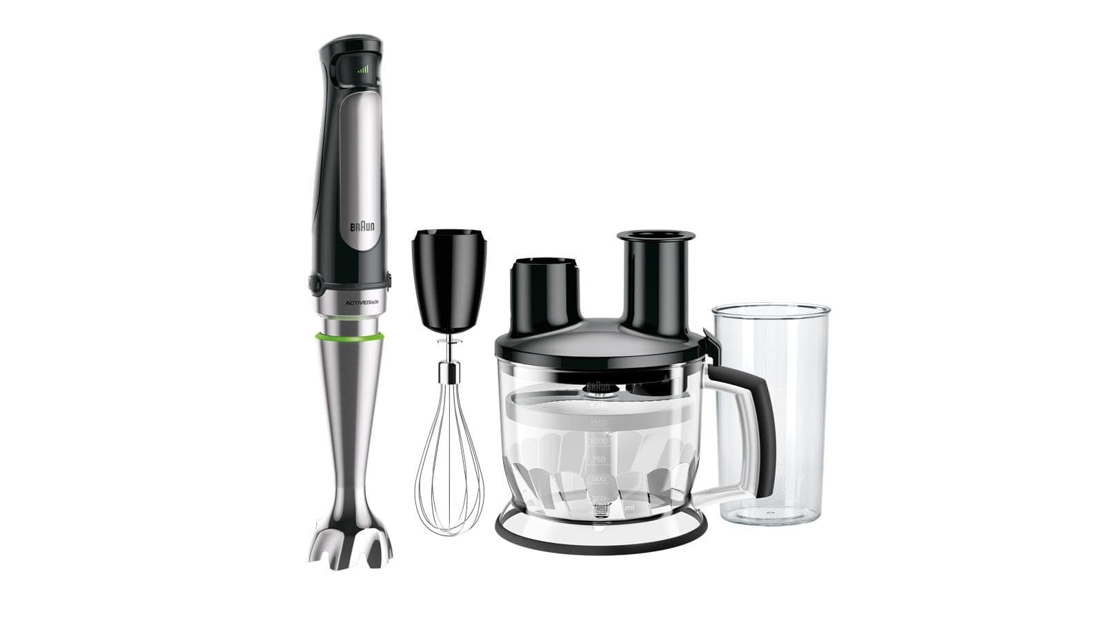 Braun MultiQuick 7, Powerful 1000W Hand Blender, Unique ActiveBlade, Patented PowerBell Technology, Splash-Proof, All-in-1 Food Processor: Blender, Grinder, Dough Maker, Chopper & Whisker, MQ7075X
