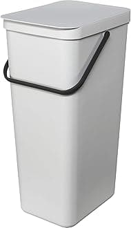 Sort & Go Kitchen Recycling Bin | L / 10.6 Gal / 40L | Light Gray | Removable Stay-Open Lid, Carry Handle | Trash Can for Bottles, Cans, Paper, Glass | Wall Bracket Sold Separately