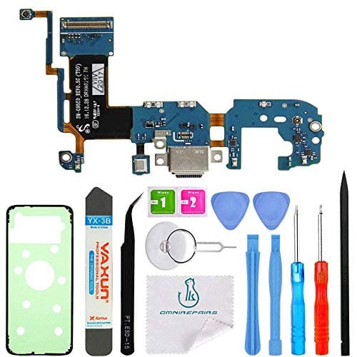 OmniRepairs Charging USB Dock Port Flex Cable Replacement with Microphone and Coaxial Antenna Compatible for Samsung Galaxy S8 Plus Model (G955U) with Adhesive and Repair Toolkit