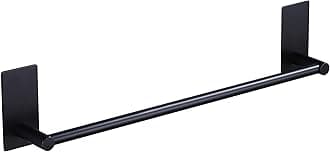 JS Towel Holder Bathroom No Drilling Towel Rail Self-Adhesive Towel Rails Black Brushed Stainless Steel 40 cm / 15.75 Inch Bath Towel Rack Kitchen Door Wall Mounted