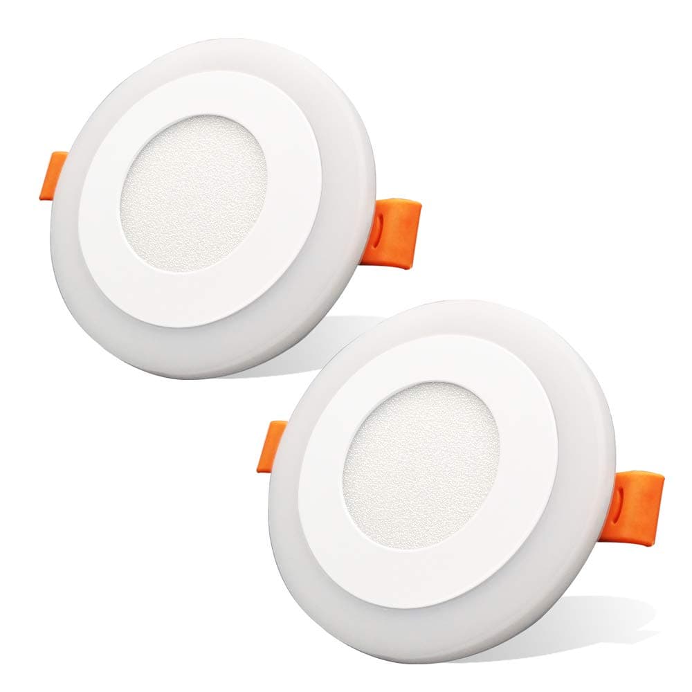 2 Pack LED Recessed Ceiling Lights, 3 x 3W Round White and Blue Downlights, Cut-Out 69mm(65-70mm) for Living Room Bedroom Kitchen [Energy Class A+]