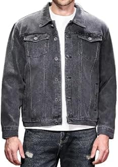 LAMKUKU Mens Denim Jacket Ripped Slim Jean Jacket Coat for Men