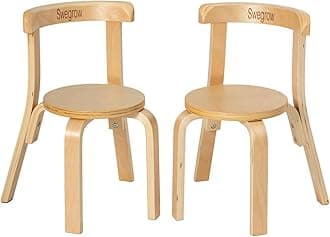 Swegrow Wooden Kids Chair, Toddler Chair for Table, Kids Stackable Chairs, Kid Wooden Furniture for Family/Playroom/Classroom（Set of 2-Natural Wood）