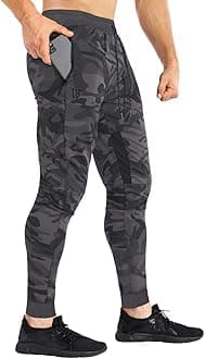 Mens Tapered Workout Track Pants, Slim Fit Gym Jogger Sweatpants, Casual Athletic Trousers with Zip Pockets