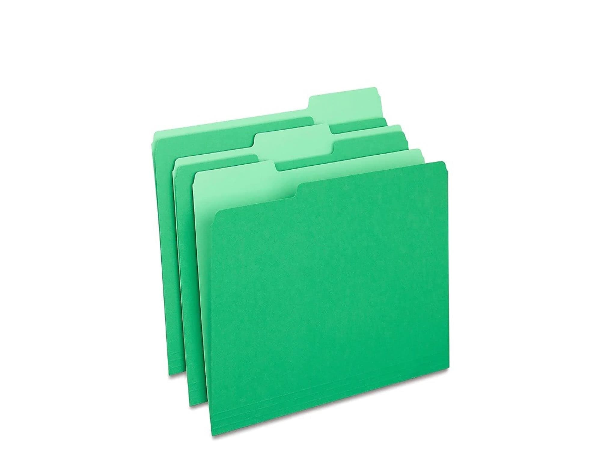 File Folders, Letter Size, 1/3‑Cut Tabs, Assorted Positions, Green, Durable Paper Stock, 100/Pack
