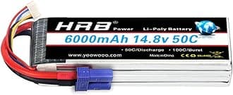 HRB 14.8V 6000mAh 4S Lipo Battery Pack 50C with EC5 Plug for RC Airplane, RC Helicopter, RC Car/Truck, RC Boat（6.1x1.89x1.42inch）