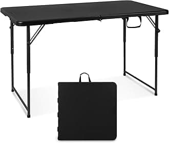 Folding Table 4 Foot Portable Heavy Duty Plastic Fold-in-Half Utility Table Small Indoor Outdoor Adjustable Height Folding with Carrying Handle, Camping and Party, Black