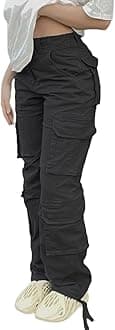 High Waisted Cargo Pants for Women Baggy Y2k Straight Wide Leg Pants with Pockets Streetwear