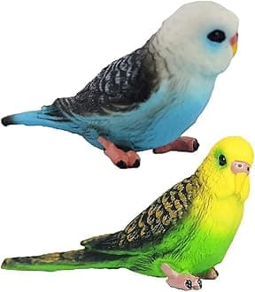 LOGOFUN 2pcs Simulation Birds Figrines Plastic Parakeets Statue Model Wildlife Garden Decoration (Green + Blue)