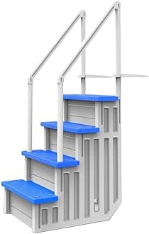 Aqua Select Anti-Slip in-Pool Steps | White/Blue Steps | for Above Ground Swimming Pools | Can Mount to Decks 48" to 54" H | Safety Stairs Capacity Up to 350 lbs