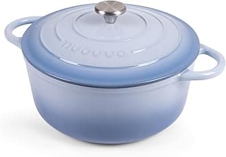 nuovva Cast Iron Dutch Oven with Lid – Non-Stick Ovenproof Enamelled Casserole Pot, Oven Safe up to 500° F – Sturdy Dutch Oven Cookware – Costal Blue, 6.4-Quart, 28cm –