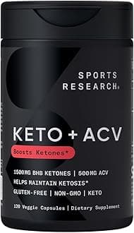 Sports Research® Keto Plus ACV Capsules - Diet Support with 500mg of Apple Cider Vinegar & 1500mg goBHB® Exogenous Ketones - Gluten Free & Keto Certified - 120 Veggie Capsules