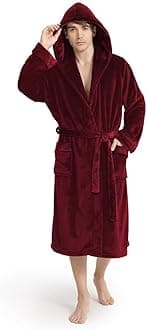 Luxury Mens Robe with Hood, Ultra Cozy Fleece Bathrobe for Men, Plush Hooded Robe with Belt & 2 Pockets