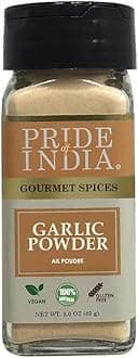 Pride Of India - Organic Garlic Fine Ground, 3oz (85gm) Dual Sifter Jar, Authentic Indian Staple Spice- Perfect Seasoning for Pasta, Soup