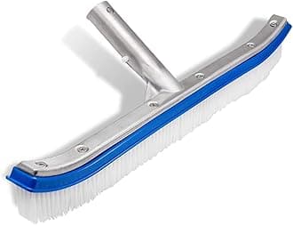 Swimming Pool Wall & Tile Brush,18" Heavy Duty Vinyl Polished Aluminum Back Cleaning Brush Head Designed for Cleans Walls, Tiles & Floors, Nylon Bristles Brush Head with EZ Clips (Pole not Included)