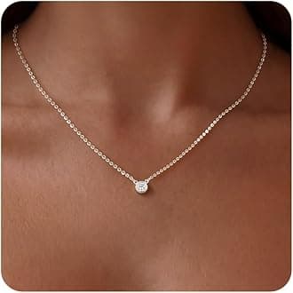 Tewiky Dainty 14k Gold Plated/Silver Cubic Zirconia Necklaces for Women, Simple CZ Jewelry Necklaces Trendy Gifts