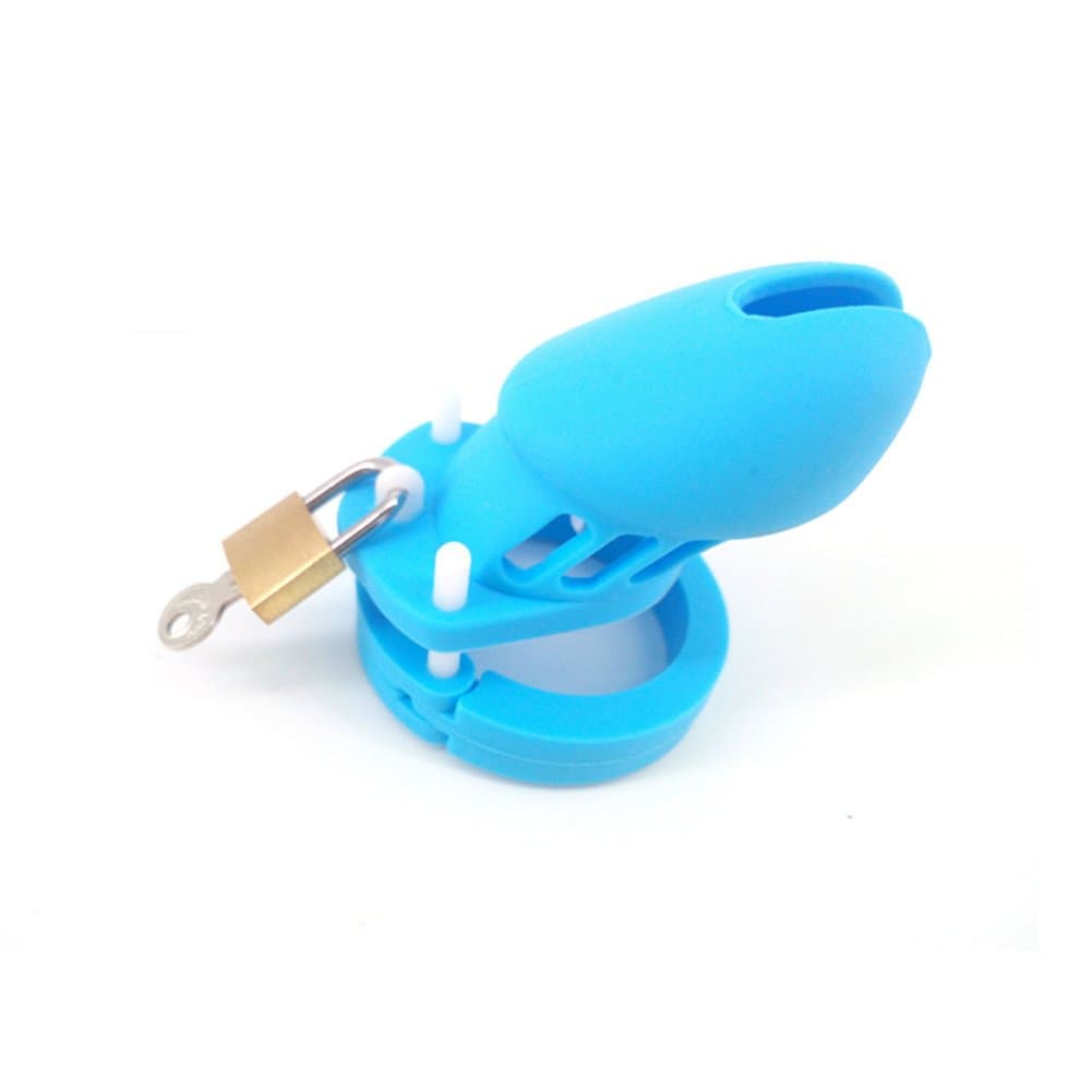 Male's Silicone Device Control cage with 5 Rings (Blue)