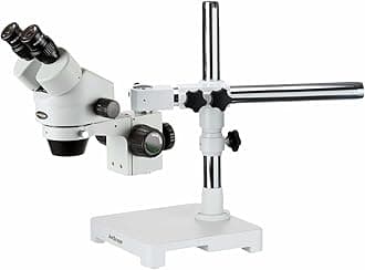 SM-3B Professional Binocular Stereo Zoom Microscope, WH10x Eyepieces, 7X-45X Magnification, 0.7X-4.5X Zoom Objective, Ambient Lighting, Single-Arm Boom Stand
