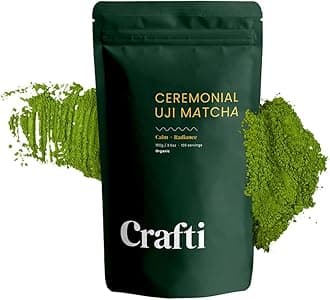 Crafti - Ceremonial Grade Organic Matcha Powder | 100 Servings (100g / 3.5oz) | Sugar-Free Kyoto Uji Matcha | Daily Matcha Green Tea for Calm Focus, Jitter-Free Energy and Barista-Grade Lattes
