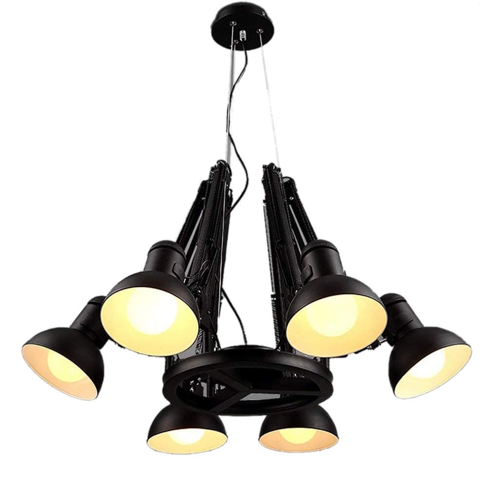 Adjustable Spring Ceiling Lamp Modern Iron Ceiling Lamp 6-lamp Heads Pendant Lamp E27 Black Hanging Lamp Creative Chandelier for Bedroom Dining Bar Office, Max L210 * H120cm