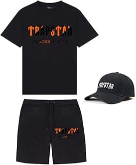 Trapstar Letters Printed Casual Sportswear Suit, Men and Women T-Shirt + Shorts + Hat 3 Piece, Loose Jogging Short Sleeve Tracksuits (Color : D, Size : XXX-Large)