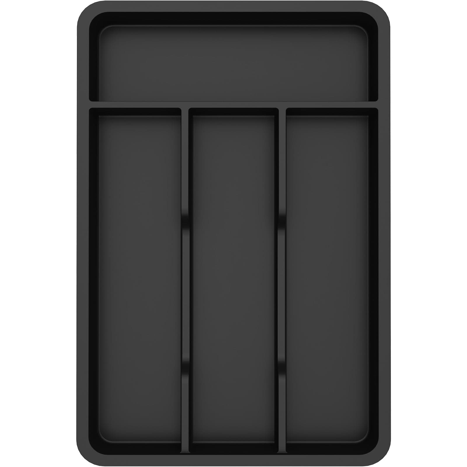 Silverware Drawer Organizer Tray, Plastic Cutlery Storage for Kitchen, Flatware and Utensil Holder Divider for Spoons Forks Knives Tableware, 7.8 x 12.4", 4 Slots, Black