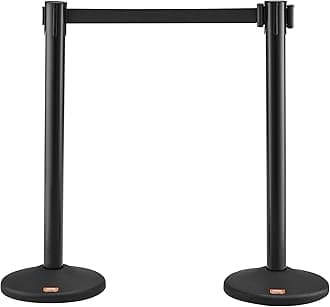 VEVOR 2-Pack Crowd Control Stanchions, Crowd Control Stanchions with 6.5FT Black Retractable Belt, Plastic Queue Posts, Belt Barriers Line Divider Stanchion for Party, Airport, Exhibition