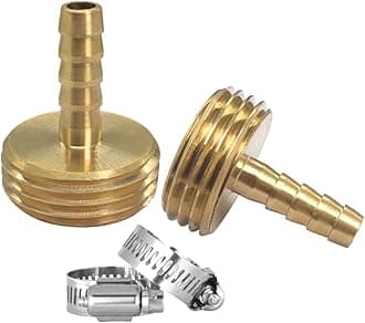 Hooshing 2PCS Garden Hose Connector 1/4" Barb x 3/4" GHT Male Brass Water Hose End Mender Repair Kit with Stainless Clamps
