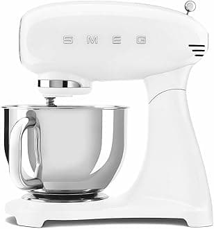 SMEG SMF03 Stand Mixer – 5 Qt Tilt-Head Mixer with Stainless Steel Bowl, 10 Speeds, Retro 50s Vintage Style – White