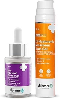 Glow&Protect Combo|1% Hyaluronic Sunscreen Aqua Gel SPF 50 PA++++ (50g)+10% Vitamin C Face Serum with Niacinamide&Hyaluronic Acid (30ml)|Brightens, Protects & Hydrates|For All Skin Types