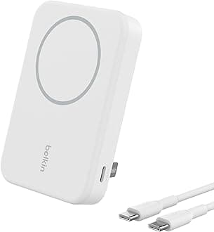 BoostCharge Pro Wireless Power Bank 8000mAh with Qi2, MagSafe Compatible Portable Charger + Built-in Pop-up Kickstand, For iPhone 17, iPhone Air, 16, 15, 14, Pixelsnap and More - White