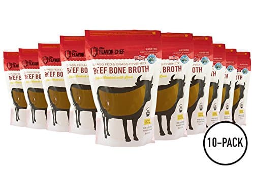 USDA Certified Organic Grass Fed and Grass Finished Beef Bone Broth by The Flavor Chef | 10 Pack - 24 Ounces Per Pack | Frozen Fresh, High Gelatin and Collagen, Paleo Friendly