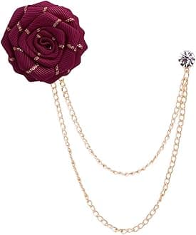 Fashion Bridegroom Wedding Brooches Fabrics Handmade Rose Flower Brooch Lapel Pin Badge Tassel Chain Men's Suit Accessories