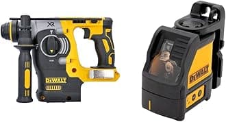 DEWALT DCH273N-XJ 18V XR Li-Ion SDS Plus Rotary Hammer Drill, 18 W, 18 V, Yellow/Black & 2-Way Self Levelling Ultra Bright Cross Line Red Laser DW088K