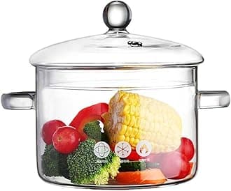Glass Saucepan - 1.5L/50oz Heat-Resistant Borosilicate Glass Handmade Cookware Set stovetop Pot - Safe for Pasta Noodle, Soup, Milk, Tea (1.4L/47OZ)