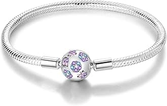 Charm Bracelet for Women Sterling Silver, Heart Clasp Snake Chain Bracelet Travel Charm Moments European Bracelet Jewelry Compatible with Pandora Charms, Gift for Her