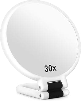 Sifolo 30x Magnifying Mirror, Travel Hand Mirrors with Handle - Double Side Handheld Mirror with 1X 30X Magnification & Adjustable Handle, Hand Held Foldable Travel Mirror for Makeup(Pearl White)
