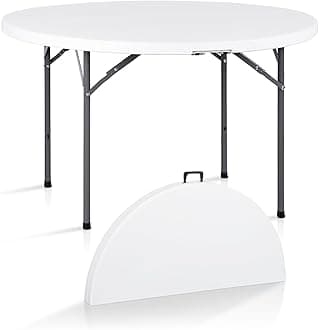 SUPER DEAL 4 Foot Round Folding Card Table, 48" Indoor Outdoor Portable Plastic Kitchen or Camping Picnic Party Wedding Event Table, White