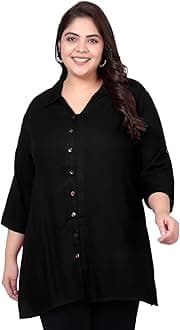 IndietogaWomen's Plus Size Solid Rayon Longline Casual Shirts (2XL to 7XL)