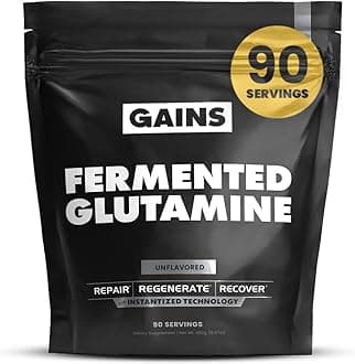 - Gains in Bulk L-Glutamine, Gluten Free Glutamine Powder for Muscle Recovery and Growth, Post Workout Support, Amino Acid Supplement, Promotes Protein Synthesis, Non GMO, Unflavored, 90 Servings