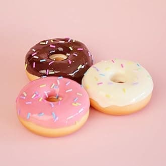 3 Pcs Artificial PU Fake Donuts, Scented Fake Donuts, Assorted Realistic Doughnuts Cakes Fake Desserts Food Bread Decoration Model Kitchen Prop (Colorful Needle Design)