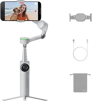 Insta360 Flow 2 Pro Gray - Industry's First AI-equipped Smartphone Gimbal (Apple DockKit Compatible), Revolutionary 360-Degree Pan Tracking, Free Tilt, Built-in Tripod/Selfie Stick, Portable