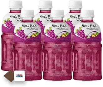 Mogu Mogu Flavored Drinks 6x320ml, GRAPE - Nata De Coco Juice - Refreshing Taste - Fun Drinking During Hot Summers Or Take Them On Trips & Picnics Boxed Treatz
