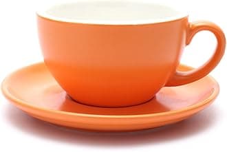 Ceramic Latte Art Cup and Saucer for Latte & Cappuccino, Mate for Coffee Shop and Barista (Matte Orange, 10.5 oz)