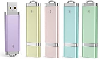 Aiibe 5 Pack 16GB 16G USB 2.0 Flash Drive Bright Thumb Drives Data Storage Memory Stick Portable Pen Jump Drives (16GB, 5 Mixed Colors: Blue Green Yellow Pink Purple)