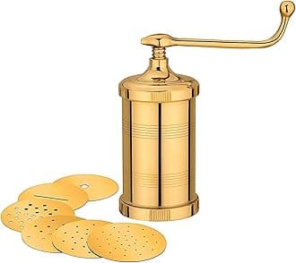 KTS Pure Brass Sev Sancha Machine with Free 6 Different Jali for Making Different Types of Sevaiya, Sev, Gathiya Murukku, Chakli, Bhujia Etc