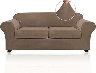 PrinceDeco Couch Cover Velvet Plush Sofa Covers for 2 Cushion Couch Width Up to 90 Inch Washable Furniture Protector Pet Friendly No Slip Sofa Slipcover(Medium-Large, Mocha)