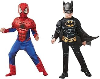 Rubie's Official Marvel Spider-Man, Deluxe Child Costume - Large Age 7-8, Height 128 cm & Official Batman Black Deluxe Child's Costume, Superhero Fancy Dress, Child's Size Large Age 7-8, 128 cm