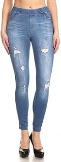 JviniWomen's Stretch Pull-On Jeans Skinny Ripped Distressed Denim Jeggings Regular-Plus Size