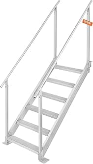 VEVOR Dock Stairs 6 Steps, 500lbs Load Pool Steps, Adjustable Height Aluminum Dock Ladders, Pontoon Boat Ladder with Handrails & Widen Nonslip Rubber Pedals for Lake/Pool/Marine Boarding/RV/House